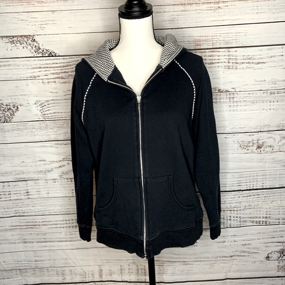 Ladies Zip up thin black and white jacket by Kim Rogers Size PL